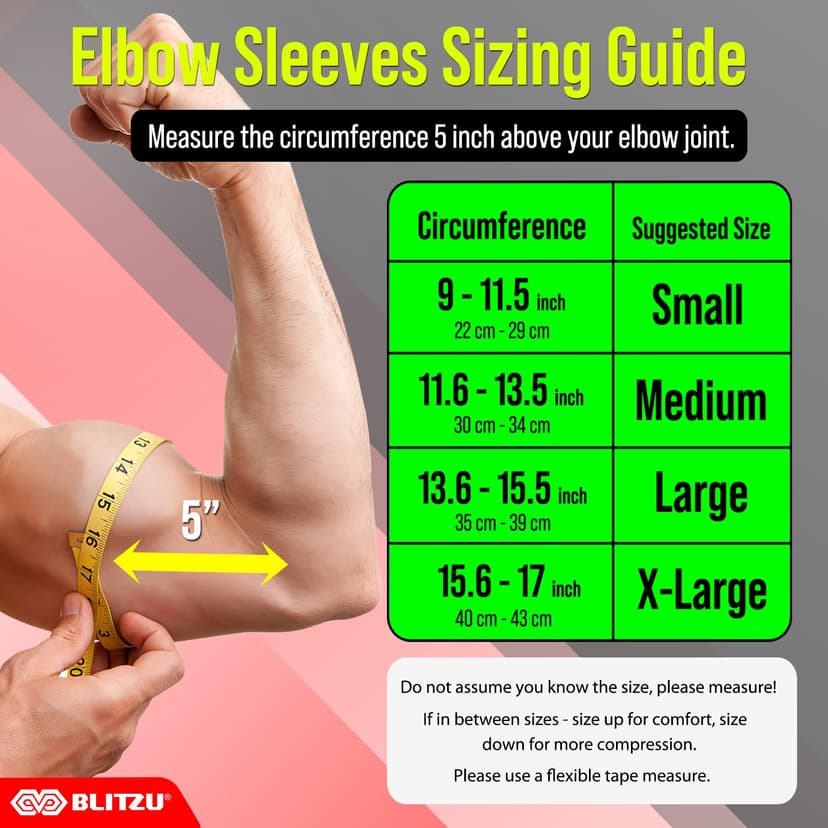BLITZU 2 Pack Elbow Compression Sleeve, Tennis Elbow Brace Support for Golfer's, Arthritis, Bursitis & Tendonitis Treatment & Pain. Great for Gym Workout, Weightlifting. Black Large.