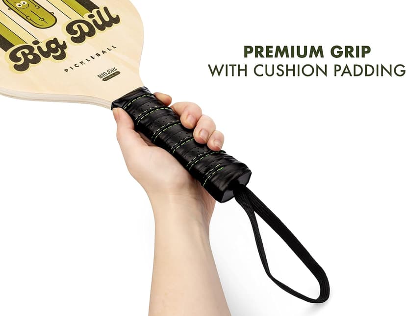 Big Dill Pickleball Superstar Pickle Ball Paddle Set of 4 Wooden Paddles — Pack of 4 Pickleball Paddles Set, 4 Pickleball Balls & Bag for Pickle Ball Rackets, Beginner Pickleball Racket Sets