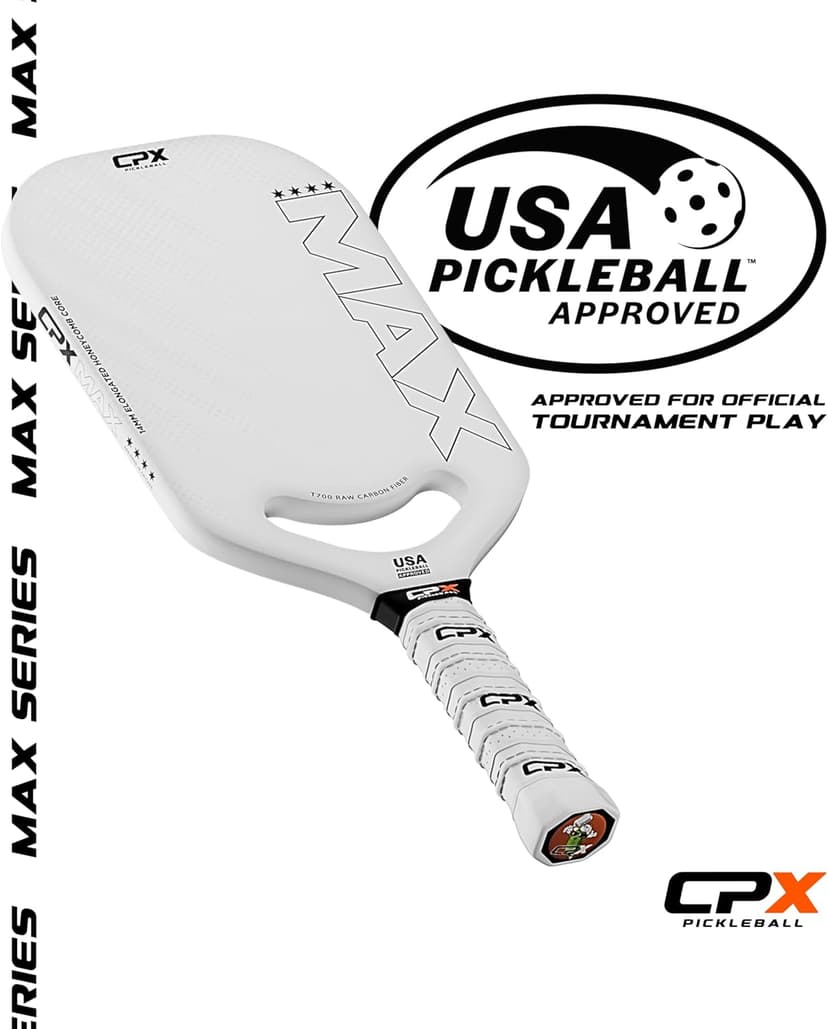CPX MAX Series Raw Carbon Fiber T700 Pickleball Elongated Paddle Racket - Professional Grade, 14mm Core Thickness, Comfortable Tennis Style Grip - Durable Pickleball Paddle Designed in Chicago, USA