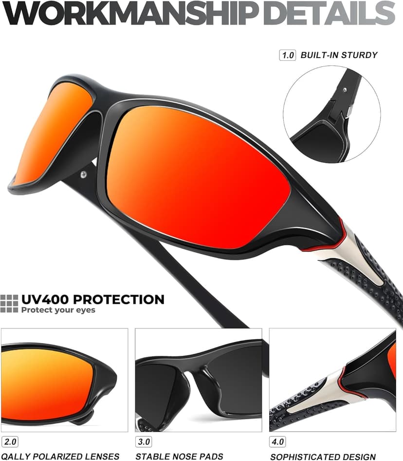 Polarized-Sunglasses-Men Sports Mens-Sunglasses: Sun-Glasses with UV400 Protection for Driving Golf Fishing Running