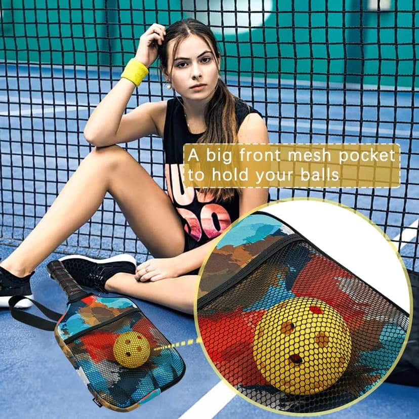 WK IEASON Neoprene Pickleball Paddle Cover with Inner Pockets and Handle Strap - Racket Sleeve and Ball Holder Organizer