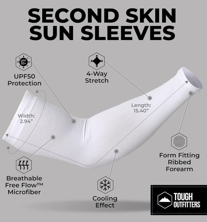 Tough Outdoors Sun Protection Sleeves - UV Arm Sleeves for Men and Women - Golf Cooling Arm Sleeves - Baseball Sun Sleeves