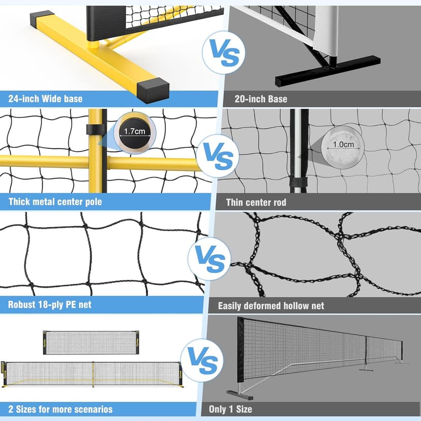 Portable Pickleball Net for Driveway, 22 FT Regulation Size & 11 FT Half Court Size Pickle Ball Net with Ball Collector, 2-in-1 Pickle Ball Net with Carry Bag for Garages Backyard