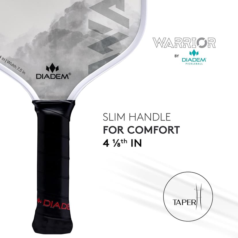 Diadem Warrior Pickleball Paddle | Carbon Fiber Face, 3X L-Core Hybrid Nomex Polymer Honeycomb Core, Grit Paint Surface for Spin, Control and Power | Indoor/Outdoor | USAPA Approved