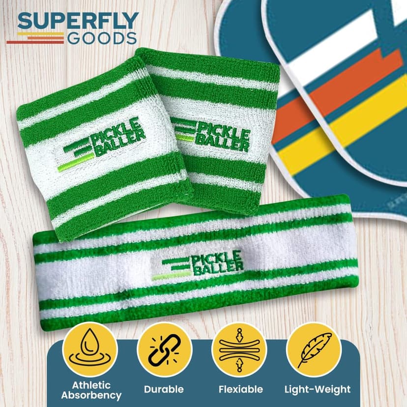 Sweatbands Pickleball Golf Tennis Great Gift or for Your Sports or Team Wristband Sports Band Set Including Towel Wrist and Head Sweatbands