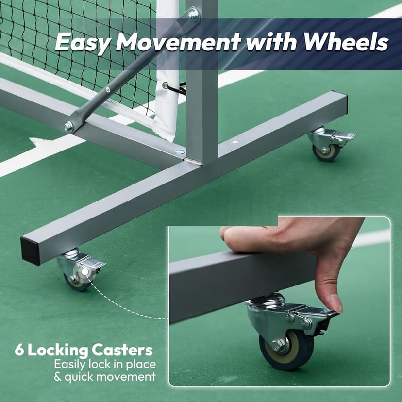 A11N Sports Pro Pickleball Net with Wheels and Hand Winch, Tournament Regulation Size, Anti-Sag Design, Perfect for Outdoor Court & Indoor Gym Floor