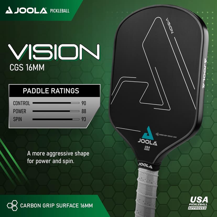 Joola Vision Pickleball Paddle with Textured Carbon Grip Surface Technology for Maximum Spin and Control with Added Power - Polypropylene Honeycomb Core Pickleball Racket