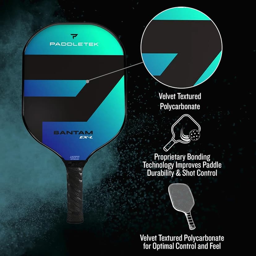 Paddletek Bantam EX-L Pickleball Paddle | Professional Pickleball Paddles with Honeycomb Core, Polycarbonate Surface, Bantom PolyCore & High Tack Performance Grip | USAPA Approved