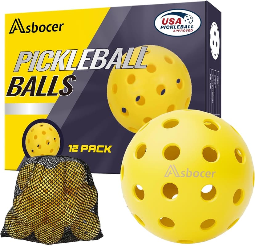 USAPA Approved Outdoor Yellow 40-Hole Pickleballs, 12-Pack in Mesh Bag with High Elasticity