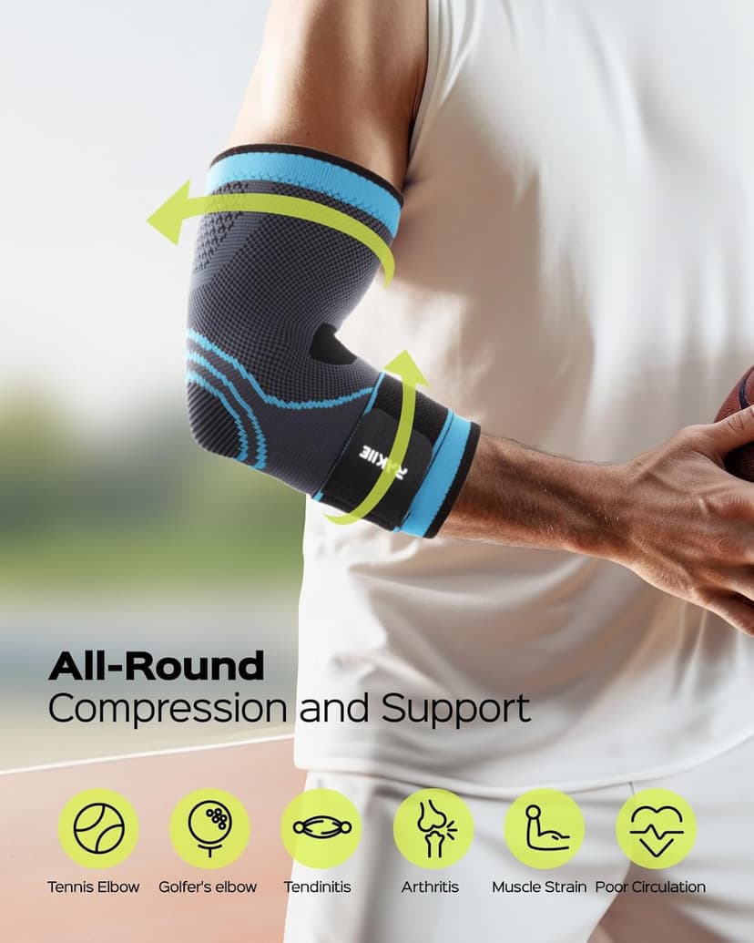 Elbow Compression Sleeve 2 Pack, Elbow Brace for Tendonitis and Tennis Elbow, Pain Relief Elbow Brace for Men & Women, Elbow Sleeve Reduce Joint Pain for Tennis, Golfer, Workouts, Blue (M)