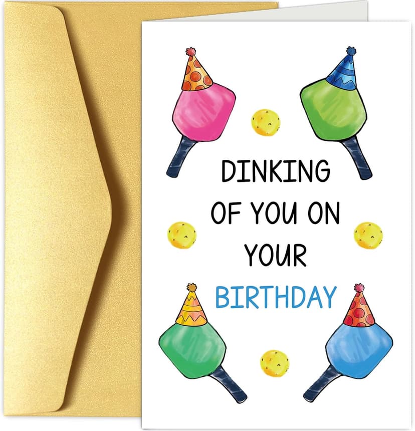 Chenive Funny Pickleball Birthday Card for Men Women, Hilarious Sport Themed Birthday Pun Card for Him Her, Dinking Of You On Your Birthday