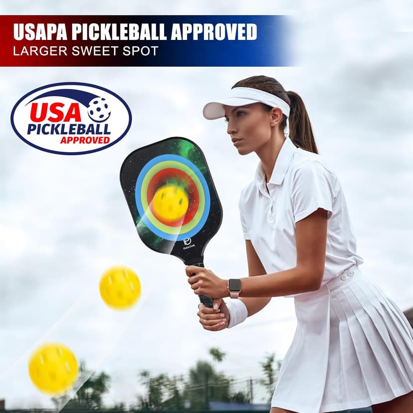 DULCE DOM Pickleball Paddles Set of 2/4 - USAPA Approved, Fiberglass Surface Pickleball Racket with 4 Indoor Outdoor Pickleball Balls and Pickleball Bag, Ideal Training Equipment Gift for Men & Women