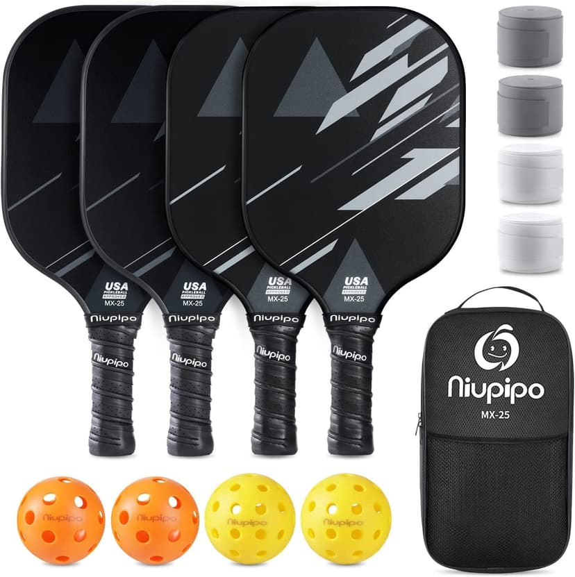 niupipo Pickleball Paddles Set of 2/4, USAPA Approved Lightweight Pickleball Rackets, Durable Fiberglass Surface with Polypropylene Honeycomb Core, Cushion Grip and Carry Bag