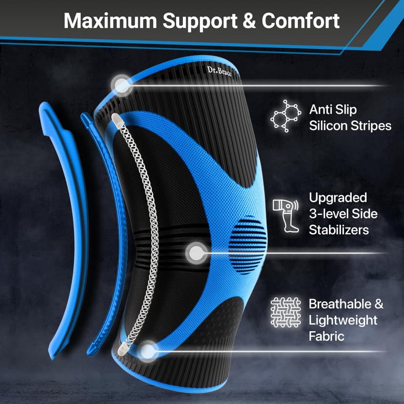 DR. BRACE ELITE Knee Brace with Size Stabilizer (2 Pack) Knee Brace for Women & Men, Workout, Sports, Daily Knee Compression Sleeve for Maximum Knee Pain Support & Fast Recovery (Neptune, Large)