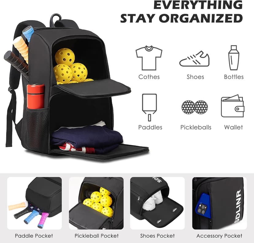 Pickleball Bag Fits 4 to 10 Paddles, Large Pickleball Backpack with Shoe Compartment and Fence Hook,Pickleball Gifts for Men Women