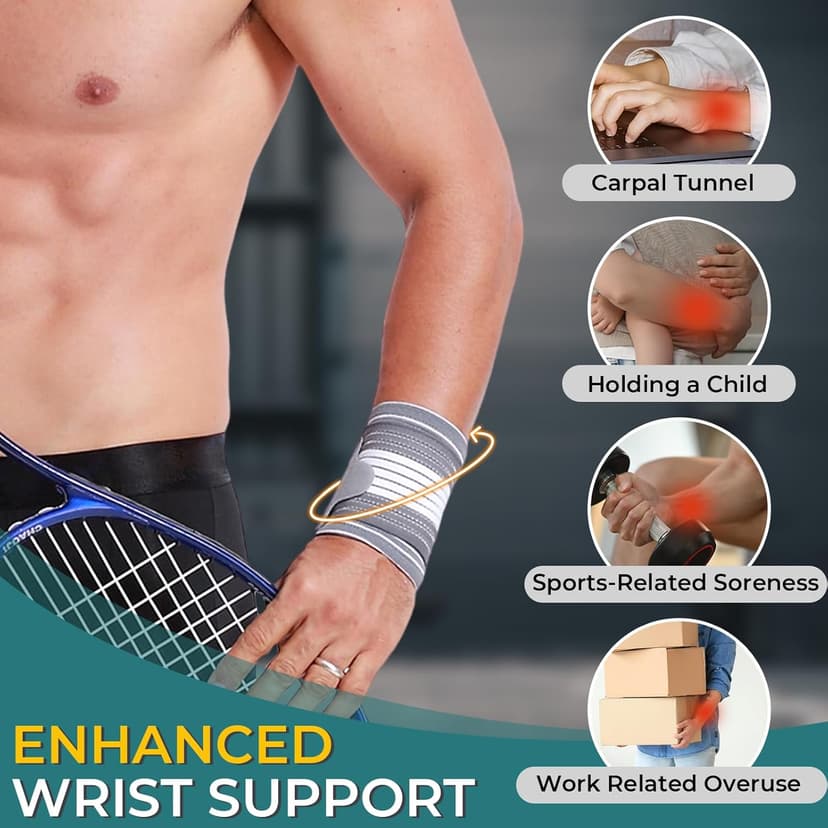 NeoTech Care Wrist Band - Adjustable Compression Strap - Elastic & Breathable Fabric - Support Sleeve for Tennis, Sports, Exercise - Men, Women, Right or Left (Gray Color, Size M, 1 Unit)