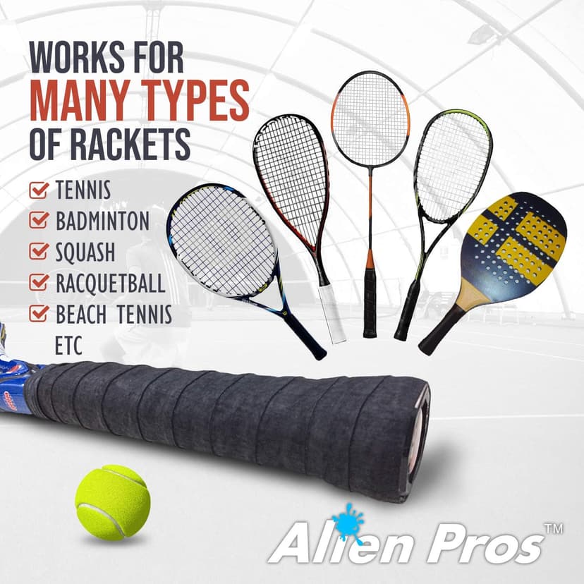 ALIEN PROS Tennis Racket Grip Tape - Precut and Dry Feel Tennis Grip - Tennis Overgrip Grip Tape Tennis Racket - Wrap Your Racquet for High Performance