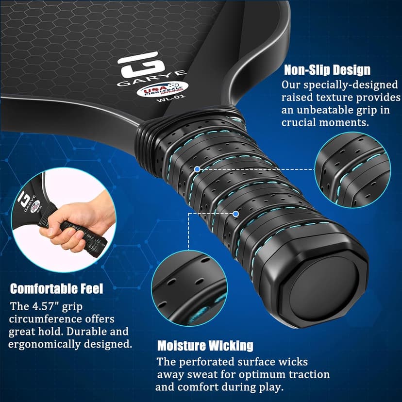 GARYE Pickleball Paddles Set, Carbon Fiber Pickle Ball Paddle, USAPA Approved Lightweight Rackets for Adults and Teenagers, Includes 6 Balls, 1 Bag, and 4 Grip Tapes.