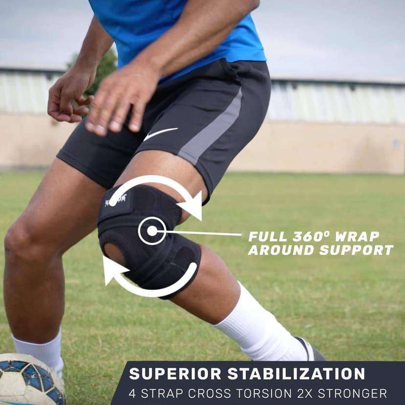 Knee Brace Meniscus Tear Support For Arthritis Acl, Mcl Pain Patented 4-way Adjustable Wraparound Strap Dual Side Stabilizer For Patella Stability Size [medium]