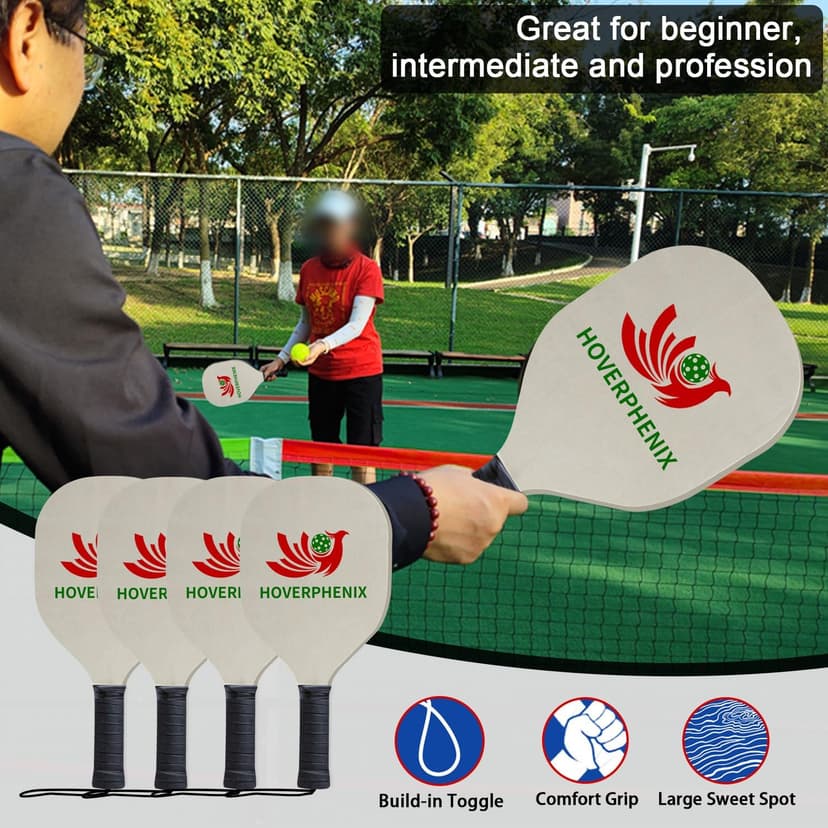 Pickleball Set with Net for Driveway, Portable Regulation Size Pickleball Net System with Paddle Set of 4, Outdoor Pickleballs, Carry Bag, Weather Resistant Metal Frame