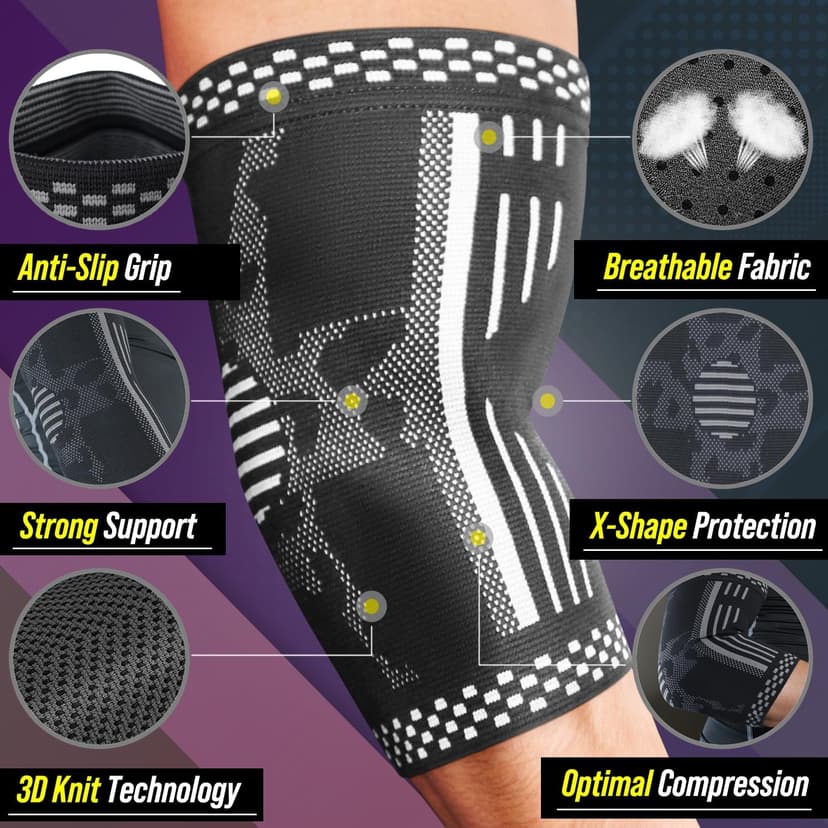 BLITZU 2 Pack Elbow Compression Sleeve, Tennis Elbow Brace Support for Golfer's, Arthritis, Bursitis & Tendonitis Treatment & Pain. Great for Gym Workout, Weightlifting. Black Large.