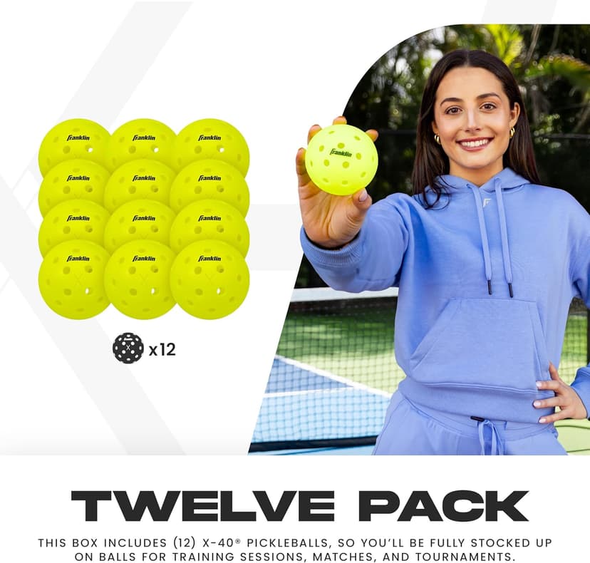 Franklin Sports X-40 Outdoor Pickleballs - Official Ball of USA Pickleball, APP Tour + Pickleball US Open - 3 Packs, 12 Packs, 36 Pickleball Buckets, 50, 100 + 400 Bulk Packs of Regulation Pickleballs