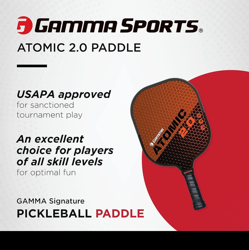 GAMMA Sports 2.0 Pickleball Paddle, Graphite, Composite Power, Men and Women, Indoor and Outdoor Racket
