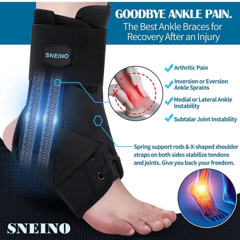 SNEINO Ankle Brace for Women & Men - Ankle Support Brace for Sprained Ankle, Ankle Stabilizer for Achilles, Tendon, Sprain, Injury Recovery, Lace up Ankle wrap for Running, Basketball, Volleyball (Large)