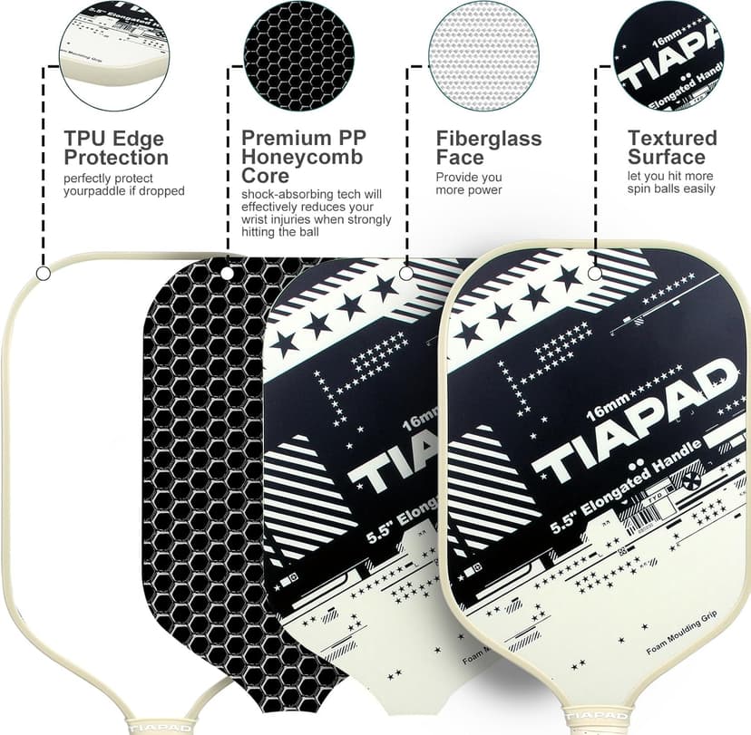 Pickleball Paddles Set of 2/4, USAPA Approved, Foam Molding 5.5" Long Handle, Lightweight, Fiberglass 16mm, Textured Surface, Elongated Pickle Ball Rackets 2 Pack for Beginner