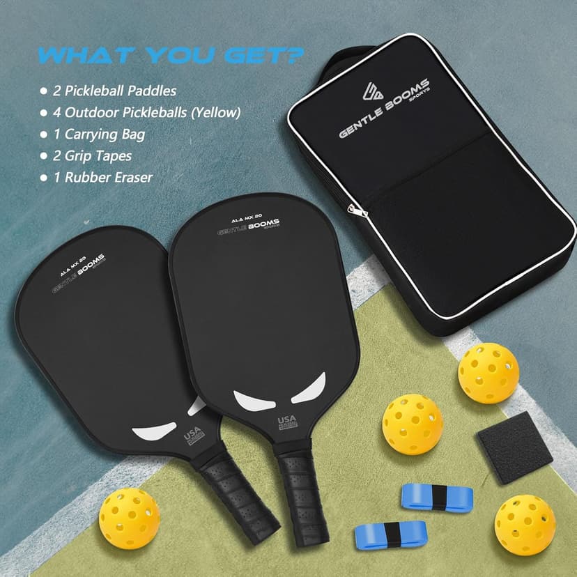 Pickleball Paddles,USAPA Approved Titanium Aluminum Surface & Titanium Aluminum Core Pickleball Set,Pickle Ball Paddles Set of 2 ​for Men Women New Players