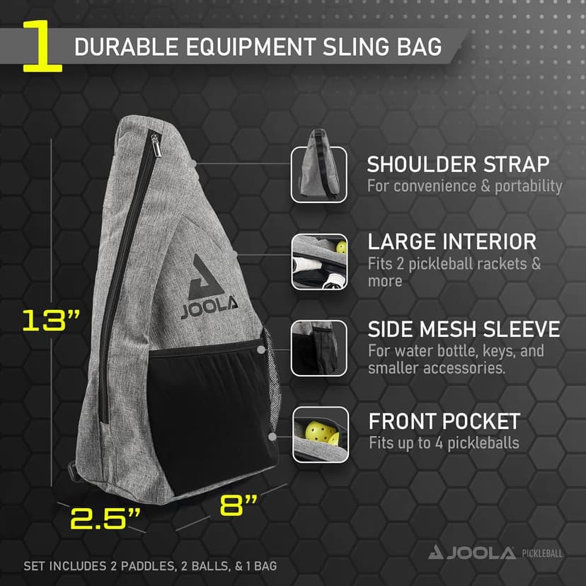 JOOLA Pickleball Paddles & Sets – Agassi Shape or Essentials – Fiberglass or Carbon Fiber Surface – UPA-A & USAP Approved – Single Paddle or Pickleball Set with Balls & Bag – Enhanced Spin & Control