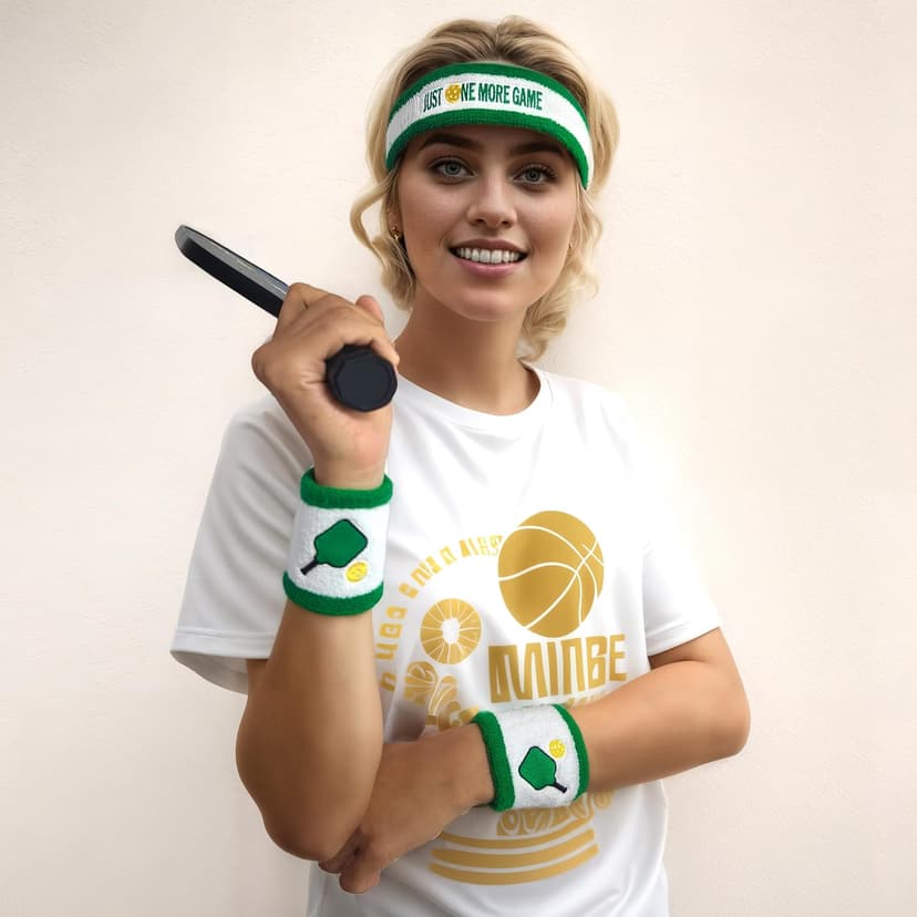 3 Pcs Pickleball Sweatband Set Men Women, Moisture Wicking Sweat Absorbent 2 Wristbands and 1 Headband for Basketball Tennis, Great Gift for Sports