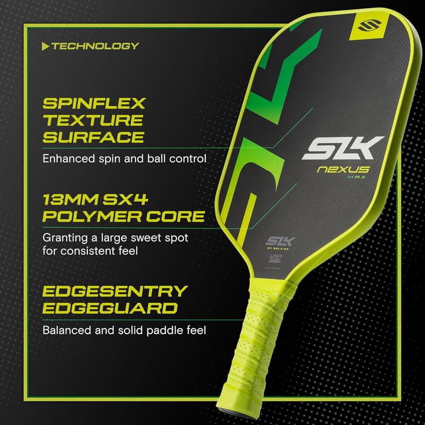 2025 SLK Nexus Pickleball Paddle | SpinFlex Surface and Graphite Pickleball Paddle Face | 13mm SX4 Polymer Core for Ultimate Consistency