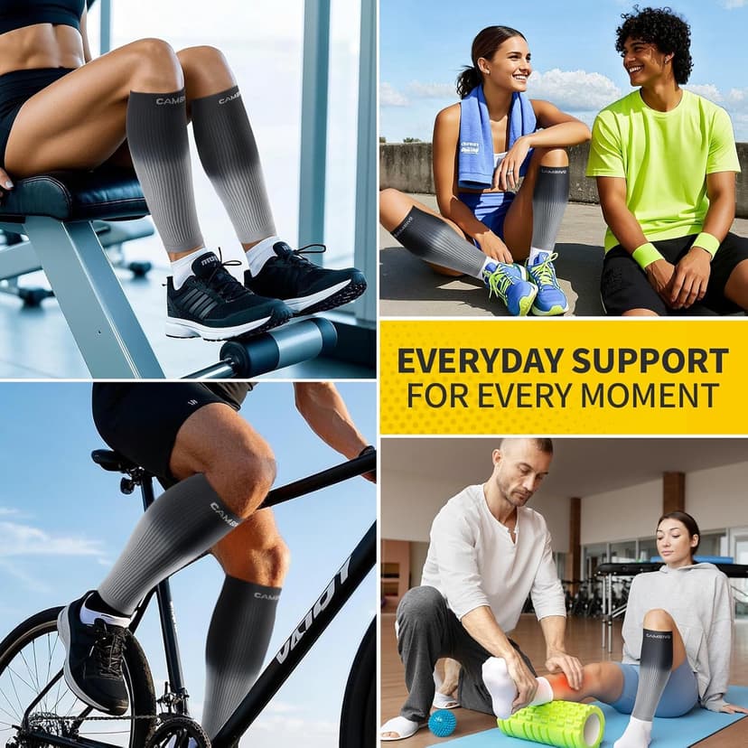 CAMBIVO Gradient Calf Compression Sleeves, 20-30 mmHg Medical Footless Compression Socks for Shin Splints, Leg Fatigue, Travel, Running, Standing & Daily Wear – Stylish Leg Support for Men & Women
