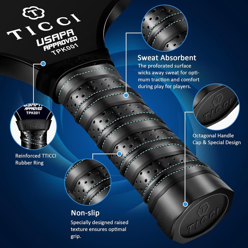 T TICCI Pickleball Paddles Set of 2, USAPA Approved Fiberglass Pickle Ball Paddles with 4 Pickleballs, Lightweight Rackets for Adults & Kids, Includes Carry Bag & Net Bag for Men, Women, Beginners,