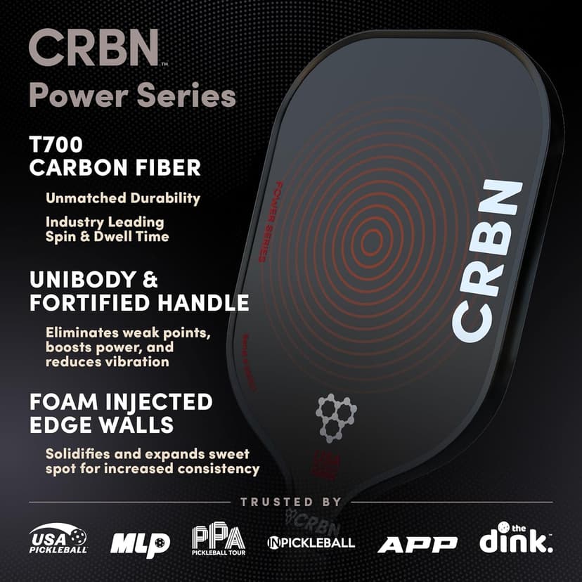 CRBN X Series Power Pickleball Paddle - Carbon Fiber Pickleball Paddle with Foam Injected Edges for Expanded Sweet Spot