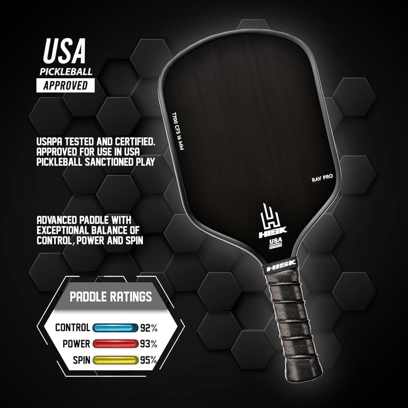 RAV PRO Pickleball Paddle - Ultimate HIGH END 16mm Japanese Toray T700 Raw Carbon Fiber CFS w/Excellent GRIT Roughness Texture, Aero Dynamic Curve, USAPA Approved, Non Slip Grip