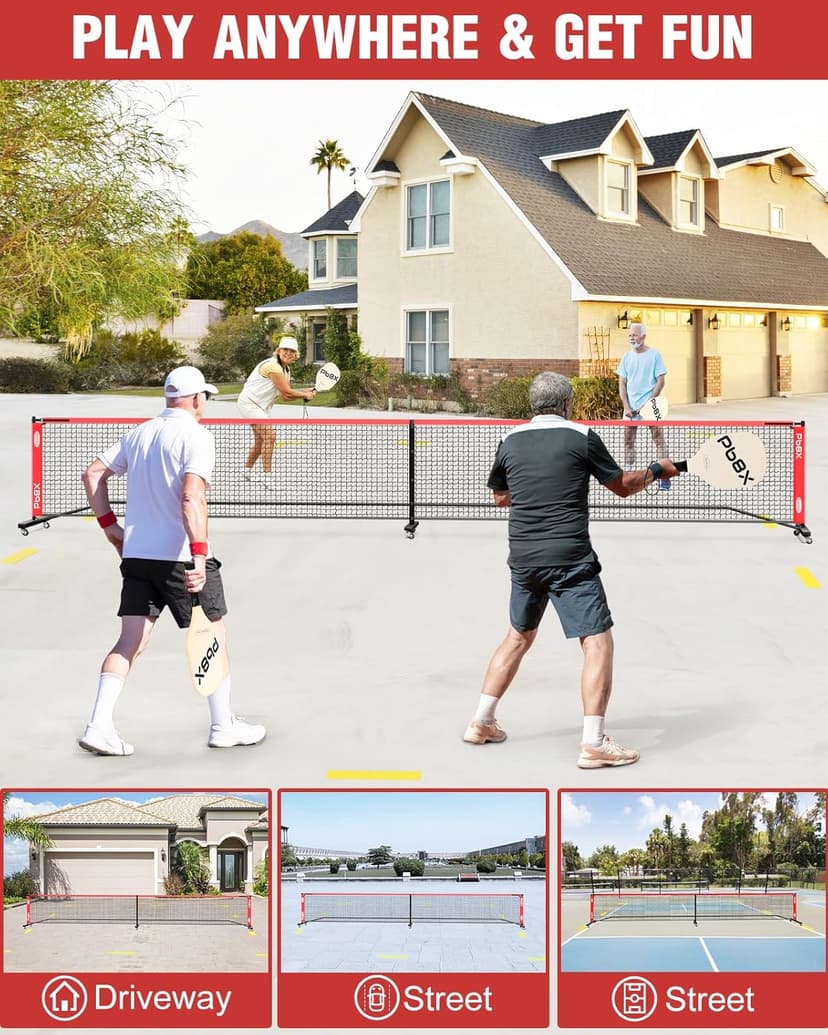 Portable Pickleball Net, Pickle Ball Net Outdoor with 22ft Regulation Size Net, Court Markers, Durable Frame PE Knited Pickleball Practice Net System for Backyard Driveway