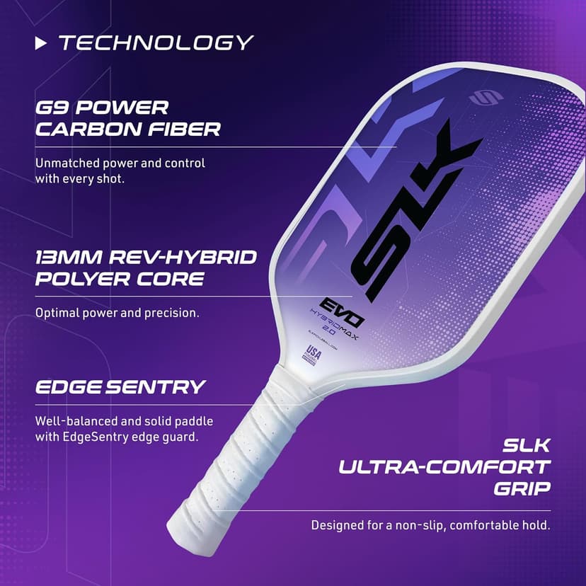 SLK Latitude 2.0 Pickleball Paddle | G4 Graphite Pickleball Paddle Face | Rev-Core+ Technology with SpinFlex Surface | Redesigned for Performance and Control