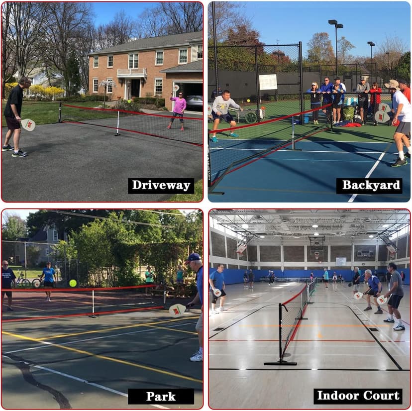 Pickleball Set with Net for Driveway, Portable Regulation Size Pickleball Net System with Paddle Set of 4, Outdoor Pickleballs, Carry Bag, Weather Resistant Metal Frame