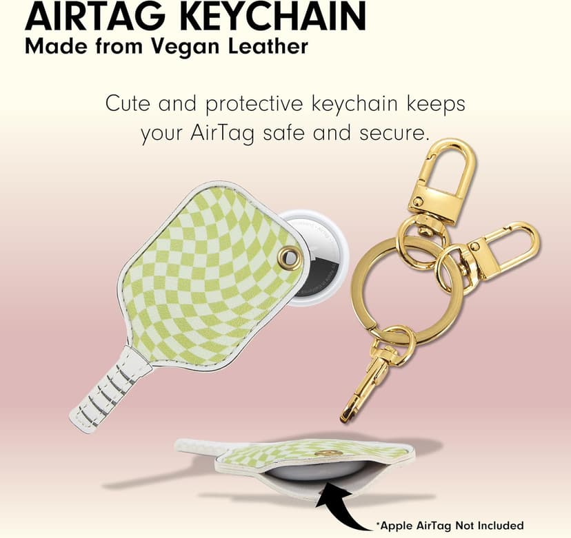 Sonix Keychain Case Compatible with Apple AirTag | Protective AirTag Cover Keychain | Checkmate Green Pickleball Paddle | Pickleball Green