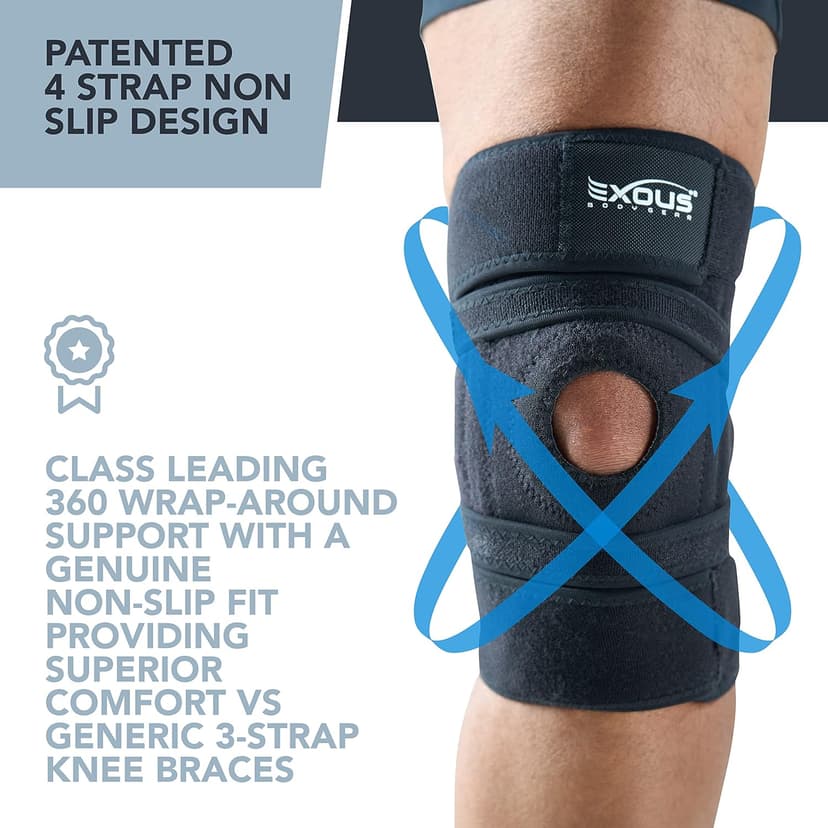 Knee Brace Meniscus Tear Support For Arthritis Acl, Mcl Pain Patented 4-way Adjustable Wraparound Strap Dual Side Stabilizer For Patella Stability Size [medium]