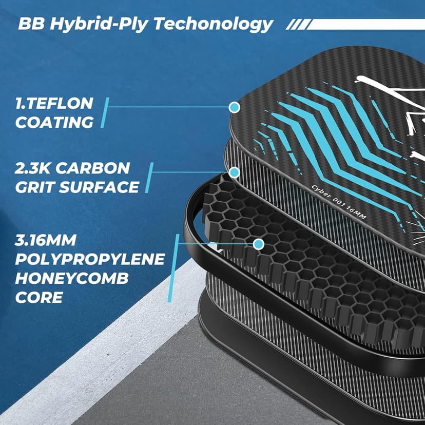 Pickleball Paddles,USA Pickleball Approved,Carbon Fiber Pickleball Paddle with 16MM Polymer Honeycomb Core Provides Lighter Weight&Higher Grit&Spin,Engineered for Professional Players,BlueBean