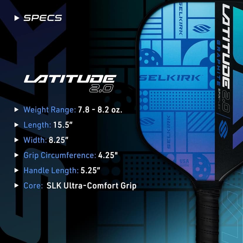 SLK Latitude 2.0 Pickleball Paddle | G4 Graphite Pickleball Paddle Face | Rev-Core+ Technology with SpinFlex Surface | Redesigned for Performance and Control
