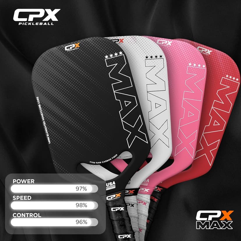 CPX MAX Black Raw Carbon Fiber T700 Pickleball Elongated Paddle Racket - Professional Grade, 14mm Core Thickness, Comfortable Tennis Style Grip - Durable Designed in Chicago, USA