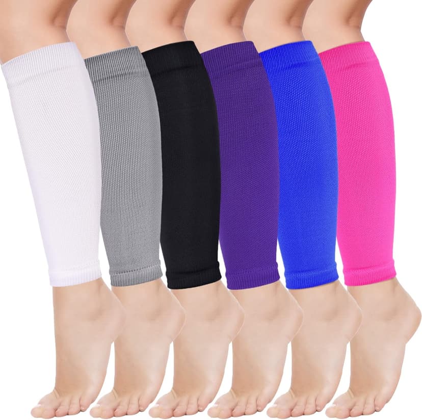 Geyoga 6 Pairs Calf Compression Sleeve for Men Women Football Leg Sleeve Elastic Calf Support Sock for Sports Cycling Running Basketball