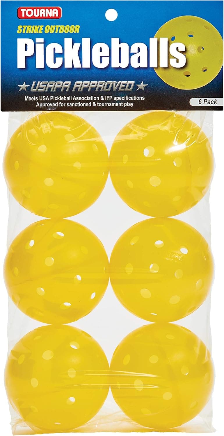 TOURNA Strike Outdoor Pickleballs (6 Pack) - USAPA Approved, Yellow