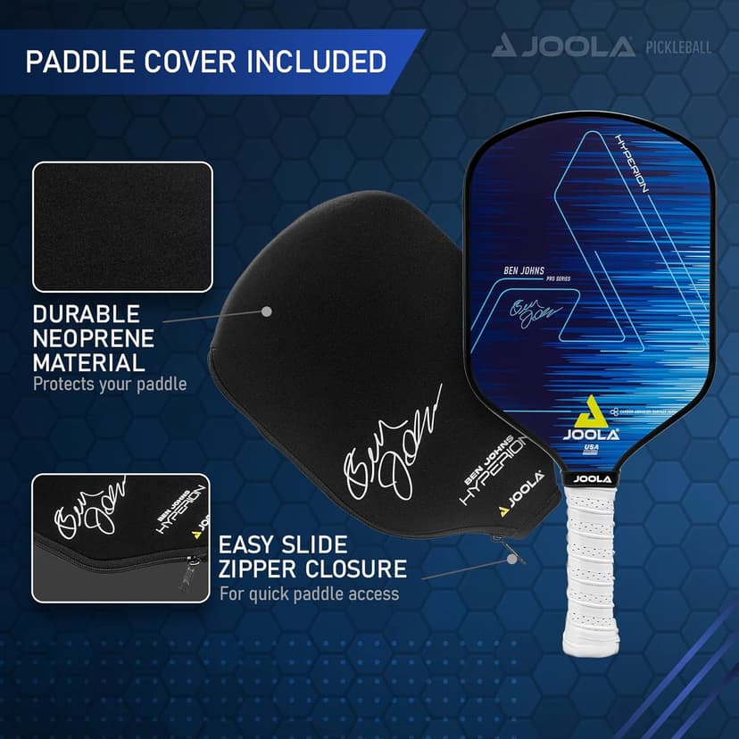 JOOLA Ben Johns Hyperion Pickleball Paddle - Select Raw Carbon Surface or Carbon Abrasion Surface for Increased Power and Spin - Elongated Grip Handle - Carbon Fiber Pickleball Paddle - USAP Approved