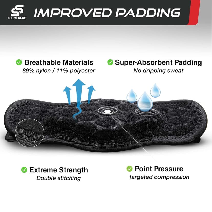 Sleeve Stars Tennis Elbow Brace for Women - Adjustable Tennis Elbow Strap, Golfers Elbow Brace for Men, Counterforce Brace for Tennis Elbow for Tendonitis Relief, Fits 9"-23" (Single/Black)