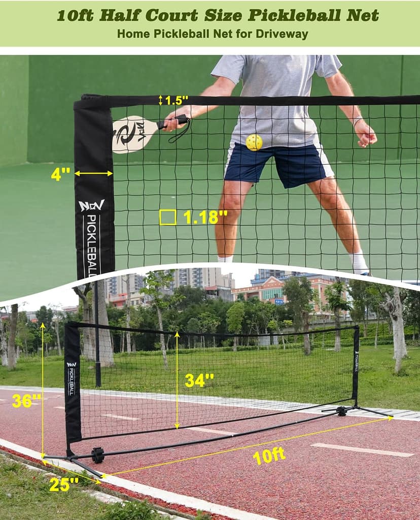 NQV Pickleball Set with Net,10FT Half Court Size Pickleball Net Portable Outdoor Indoor Driveway Home+4 Wood Paddles+4 Pickle Balls+4 Ball Retrievers, Pickleball Set for Adults Kids Beginners Pros